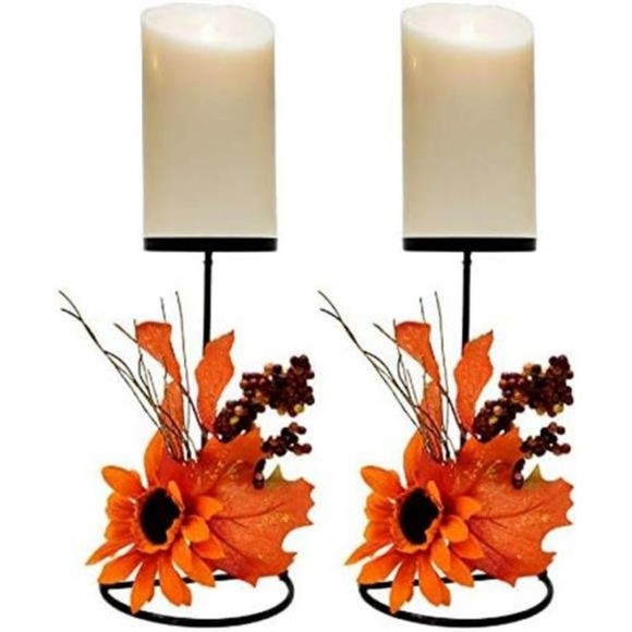 2 Pack Fall Thanksgiving Candle Holders Harvest Maple Leaves Dining Table Decor - Picture 1 of 4
